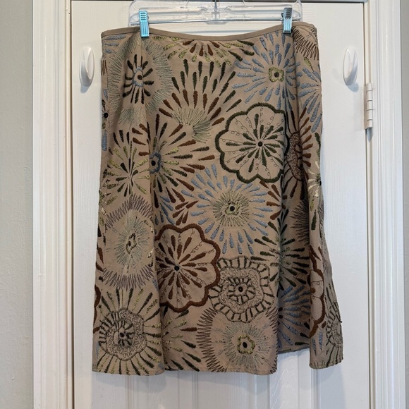 Lafayette 148 Midi Skirt Women’s Size 16 Beige Floral Embroidered Cotton Silk - Picture 1 of 8